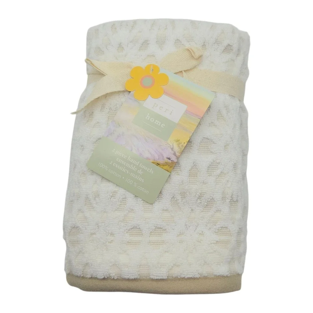 Peri Home 4pc Floral Embossed Cotton Towels Set 2‎ Bath 2 Hand Ivory Beige